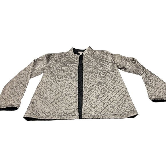 Chicos Quilted Metallic Jacket Size 0 Black Lining Lightweight Elegant Design - Picture 5 of 10